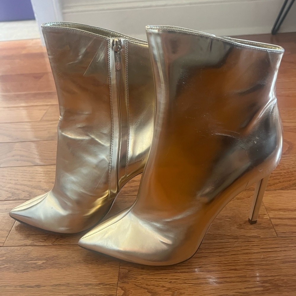 Jimmy Choo Hurley Two Piece Knee High Ankle Gold Leather Boots RRP $1795